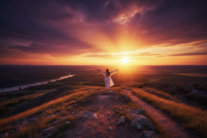 Person standing on hilltop at golden hour — accountability coaching with Kara at Shifting Souls