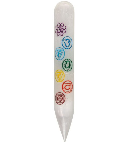 Massage Wand White Selenite with 7 chakras