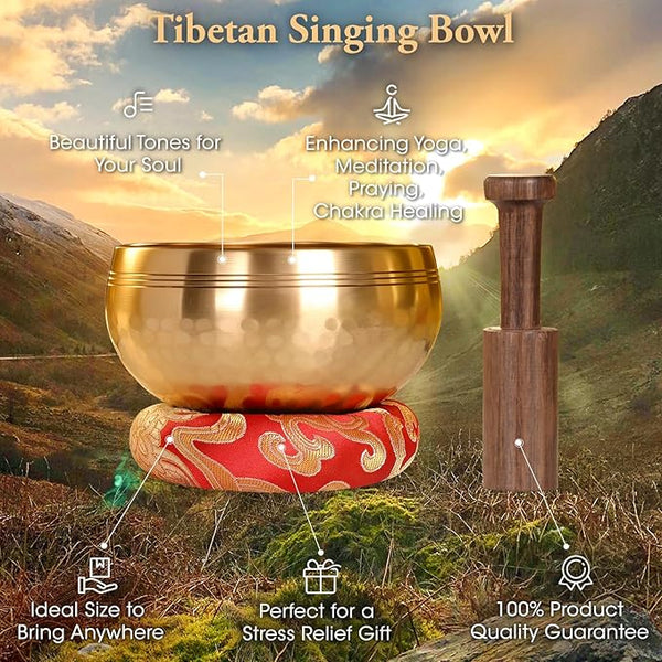 Tibetan Singing Bowl - Sound Healing Bowl for Meditation, Stress Relief, and Energy Clearing