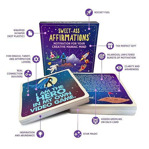 Sweet-Ass Affirmations Deck by Rage Create - 60 Hilarious, Unfiltered Motivational Affirmation Cards to Brighten Your Bad Day in 10 Seconds or Less Cards