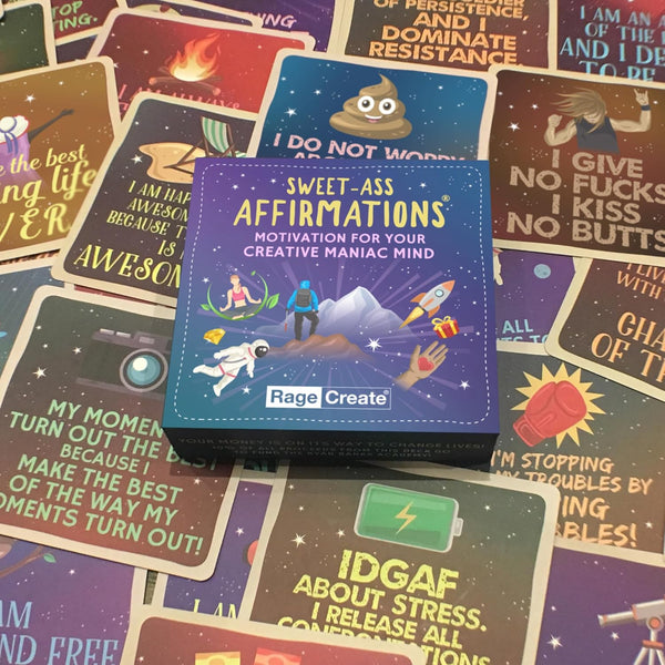 Sweet-Ass Affirmations Deck by Rage Create - 60 Hilarious, Unfiltered Motivational Affirmation Cards to Brighten Your Bad Day in 10 Seconds or Less Cards