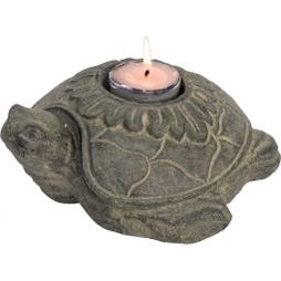 *Volcanic Stone Statue T-Light Holder - Lotus Turtle Black