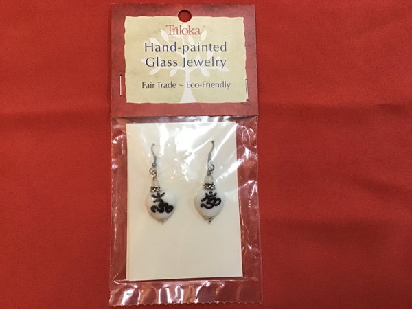 Om white glass earrings